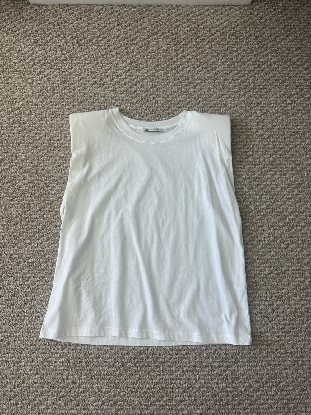 Zara White Shoulder Pad Muscle Tee